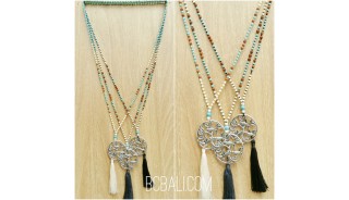 mix beads mala stone crystal tassels necklaces pendant silver bronze